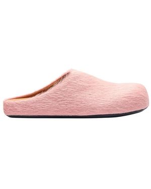 Marni Schoenen ,Roze ,Leer Kalfshaar Sabot Muiltjes Ronde Neus