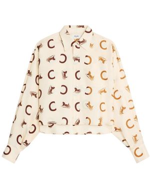 Celine Overhemden ,Veelkleurig ,Satijn Crop Silk Shirt - Naturel