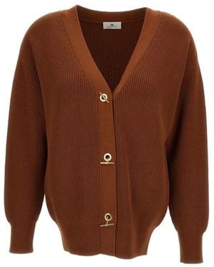 Elisabetta Franchi Truien & Vesten ,Bruin ,Polyester Mk 01S66E2 Ribgebreide Cardigan