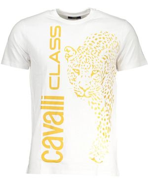 Roberto Cavalli T-shirt in cotone bianco con logo maniche corte - Metallizzato