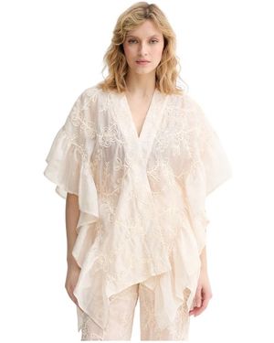 Twinset Cornely Geborduurde Poncho - Naturel