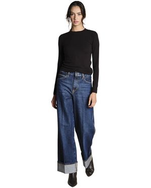FRAME Tops ,Zwart ,Rib Crewneck Tee - Blauw