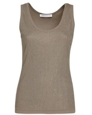 SIMONA CORSELLINI Tops ,Grijs ,Polyester Top Met Coltrui En Ribbelstructuur - Bruin