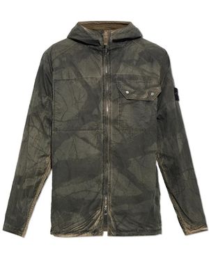 Stone Island Jassen ,Grijs ,Nylon Hooded Jacket - Groen