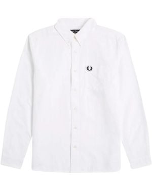 Fred Perry Camicia a righe in cotone a maniche lunghe - Bianco