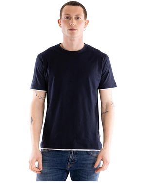 Paolo Pecora Tops ,Blauw ,Katoen Dubbellaags Katoenen T-Shirt