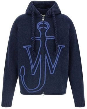 JW Anderson Anchor Embroidery Zipped Hoodie - Blauw