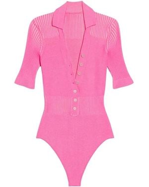 Jacquemus Tops ,Roze ,Wol Geribbelde Polo Bodysuit
