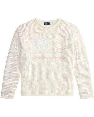 Ralph Lauren Tonal Flag Pointelle Sweater - Wit