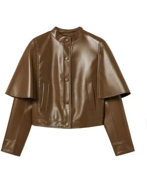 Twinset Jassen ,Bruin ,Leer Lederlook Jas Met Mantel Inzet