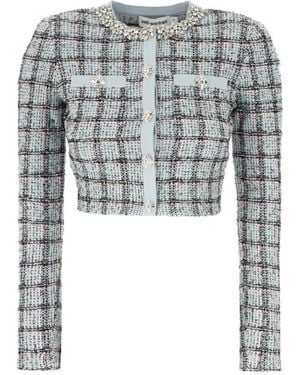 Self-Portrait Jassen ,Blauw ,Katoen Cardigan Met Ruitpatroon - Grijs