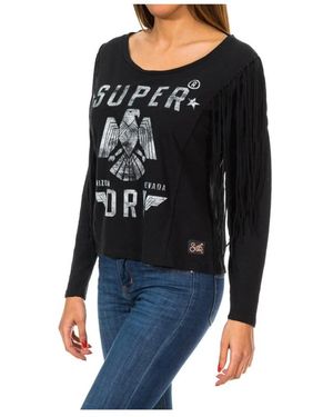 Superdry Rundhalsausschnitt Spitzen-Detail Langarm-Jersey - Schwarz