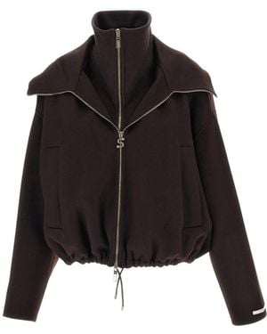 Sportmax Pure Wool Bomber Jacket With Removable Front Insert - Zwart
