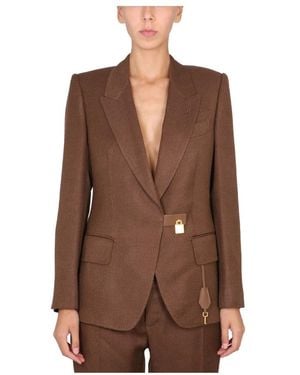 Tom Ford Jassen ,Bruin ,Leer Padlock Single-Breasted Blazer