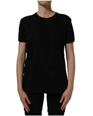 Dolce & Gabbana Tops ,Zwart ,Katoen T-Shirt Met Ronde Hals En Korte Mouwen