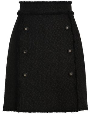 Dolce & Gabbana Kurzer Raschel-Tweed-Rock Mit Dekorativen Logo-Knöpfen - Schwarz