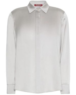 Max Mara Overhemden ,Grijs ,Satijn Satijnen Blouse Met Juwelen Knopen - Wit