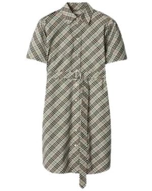 Burberry Geruite Katoenen Overhemdjurk - Grijs