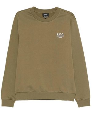 A.P.C. Hoodies & Sweatvesten ,Groen ,Katoen Rue Madame Logo Crew Sweatshirt