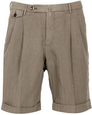 PT Torino Korte Broeken ,Grijs ,Katoen Gevouwen Boord Bermuda Shorts