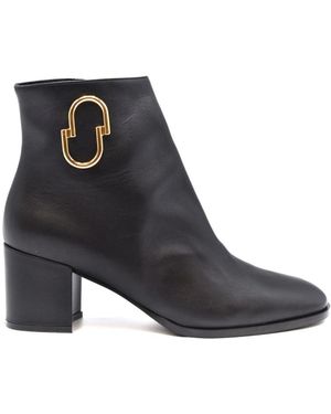 Ninalilou Schwarze Leder-Stiefeletten Mit Blockabsatz