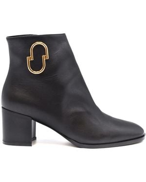 Ninalilou Schwarze Leder-Stiefeletten Mit Blockabsatz