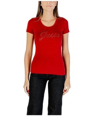 Guess Rotes Strass-Verziertes T-Shirt Für Frauen