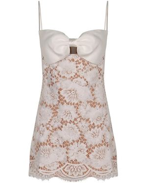 Self-Portrait Bloemenkant Mini Jurk Met Strik - Wit