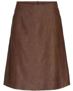 Btfcph Midi A-Linie Lederrock Dunkles Cognac - Braun