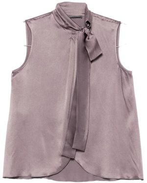 Alberta Ferretti Overhemden ,Paars ,Satijn Mouwloos Shirt Met Strikdetail