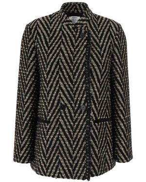 forte_forte Chevron Jacquard Oversized Jacket - Zwart