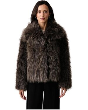 DKNY Jassen ,Bruin ,Polyester Kort Imitatiebont Jasje - Zwart