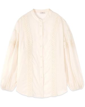 Oltre Overhemden ,Wit ,Katoen Katoenen Mousseline Blouse Met Haakwerk - Naturel