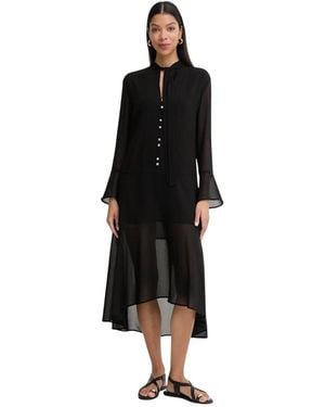 Pinko Kleedjes ,Zwart ,Polyester Maxi Jurk Met Wijde Rok