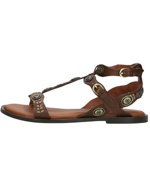 Bronx Schoenen ,Bruin ,Leer Bruine Leren Sandalen Met Gouden Details