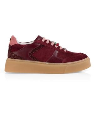 Marc Cain Schoenen ,Bruin ,Suède Sneaker Van Suède - Rood