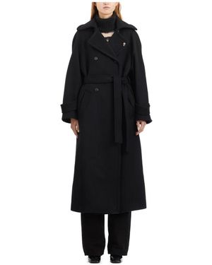 Isabel Benenato Langer wollmantel - Schwarz