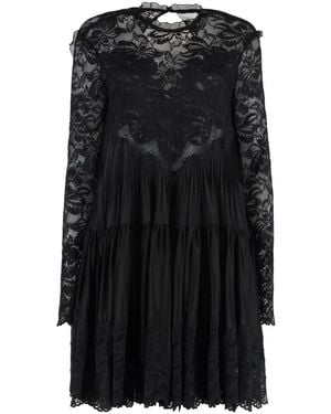 Rabanne Kanten Inzet Viscose Blend Jurk - Zwart