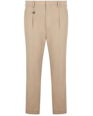 Prada Broeken ,Katoen Tailored Broek Met Logo - Naturel