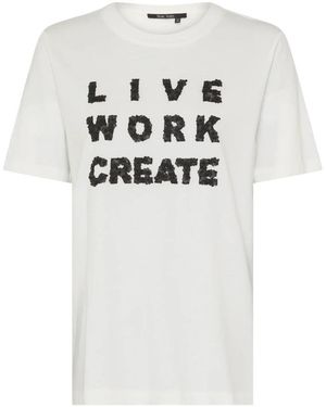 MARC AUREL Tops ,Wit ,Katoen T-Shirt Met Delicate Bloemenapplicatie