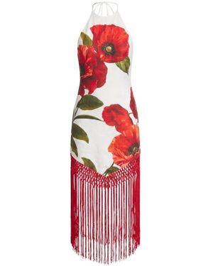 Alice + Olivia Mallory Linnen Fringe Jurk - Rood