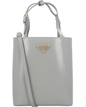 Prada Tassen ,Grijs ,Leer Triangle Logo Leren Tote Bag