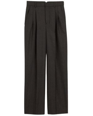 Ami Paris Broeken ,Grijs ,Wol Broek Met Wijde Pijpen En Hoge Taille - Zwart