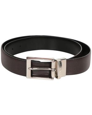Canali Omkeerbare Riem Van Saffiano Met Print En Glad Kalfsleer - Zwart