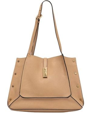 Pollini Besetzte Henkeltasche Aus Genarbtem Leder - Natur