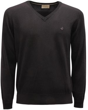 Brooksfield V-Ausschnitt Wollpullover - Schwarz