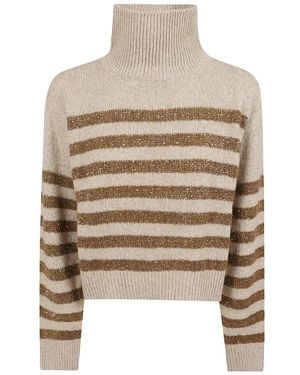 Brunello Cucinelli Trui Met Glanzende Strepen - Naturel