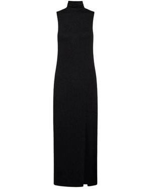 Vince Kleedjes ,Zwart ,Polyester Mouwenloze Turtleneck Jurk Met Zijsplit