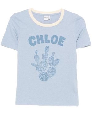 Chloé T-Shirt Met Grafische Print - Blauw