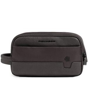 Piquadro Kulturtasche Aus Stoff Und Leder Mit Zwei Fächern - Schwarz